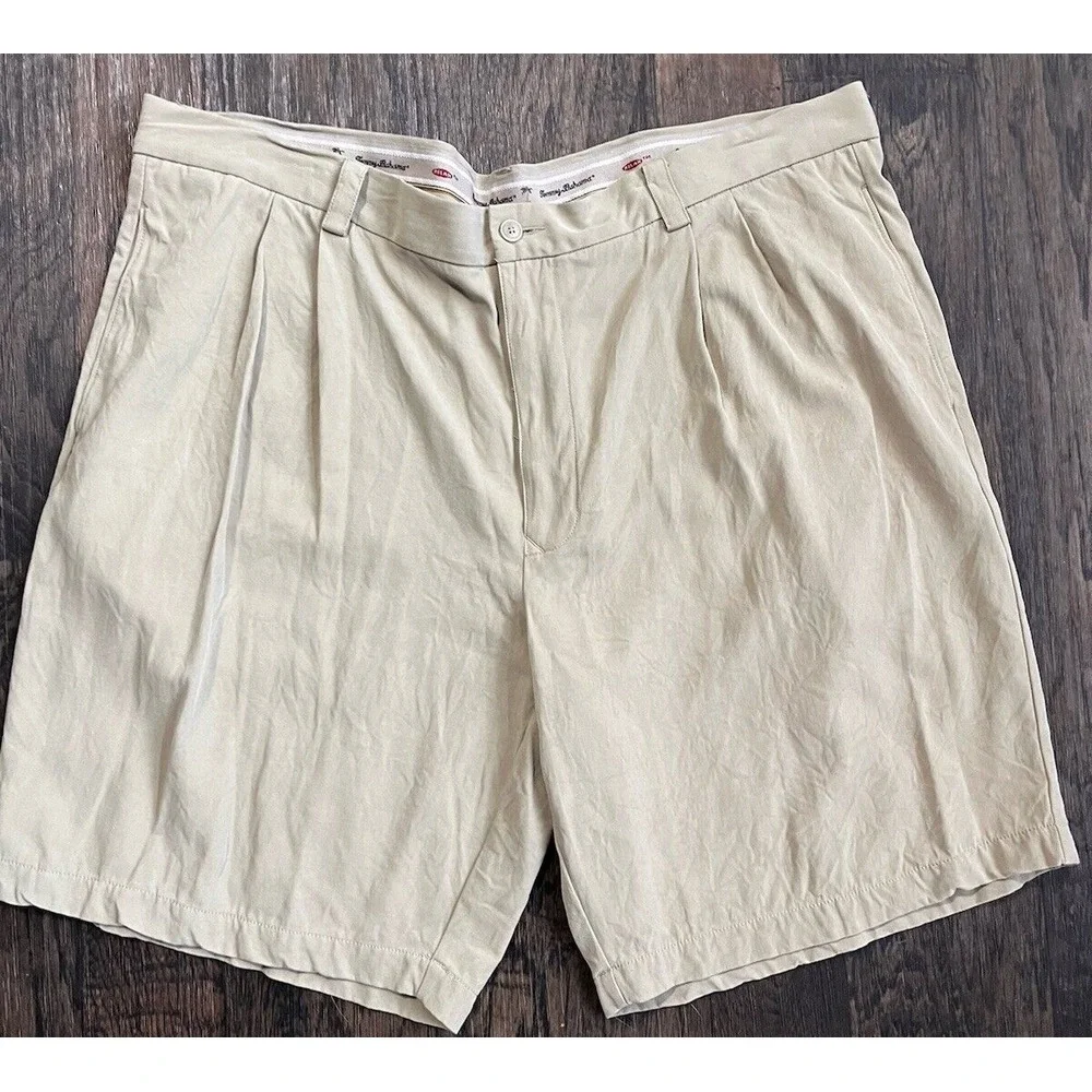 Tommy Bahama‎ Shorts Mens 42 Beige Khaki Pleated Relax Chino Silk 222